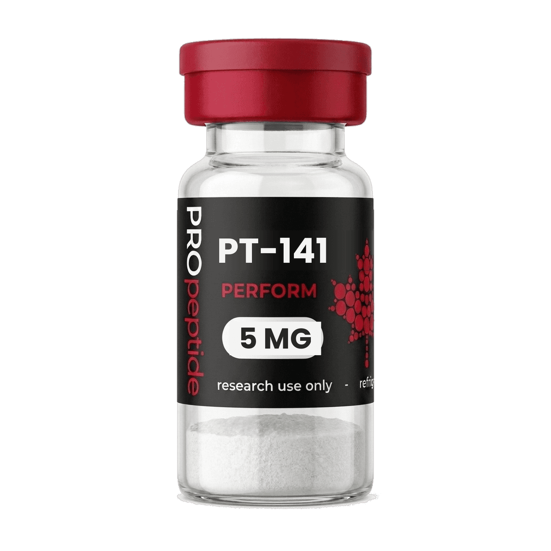 PT-141 5 MG peptide vial from Pro Peptide Perform range with crimson cap and white lyophilised powder