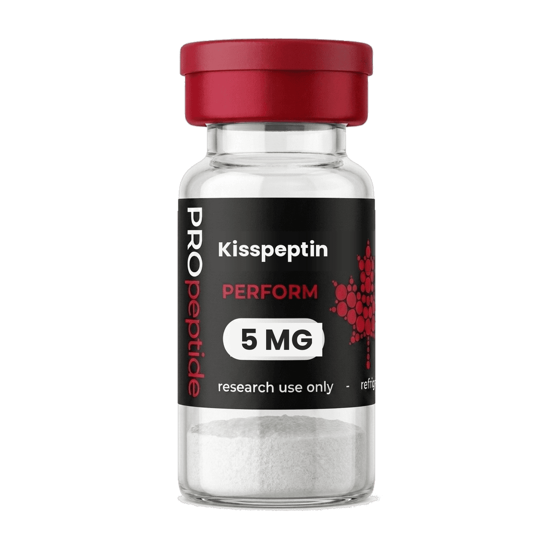 Kisspeptin 5 MG peptide vial from Pro Peptide Perform range with crimson cap and white lyophilised powder